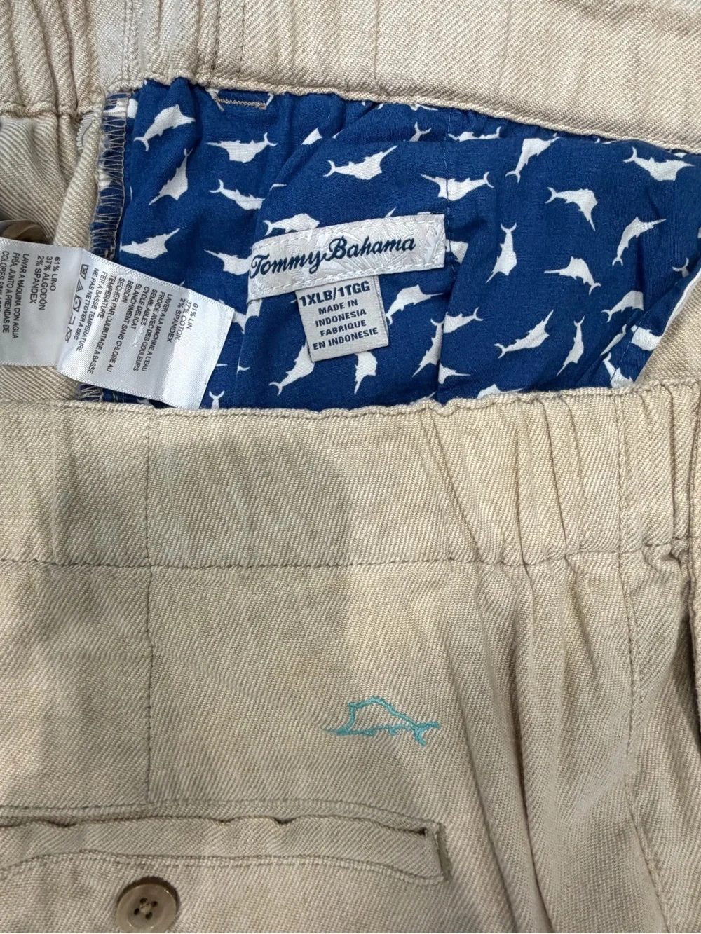 Tommy Bahama Beige Linen-Blend Drawstring Chinos